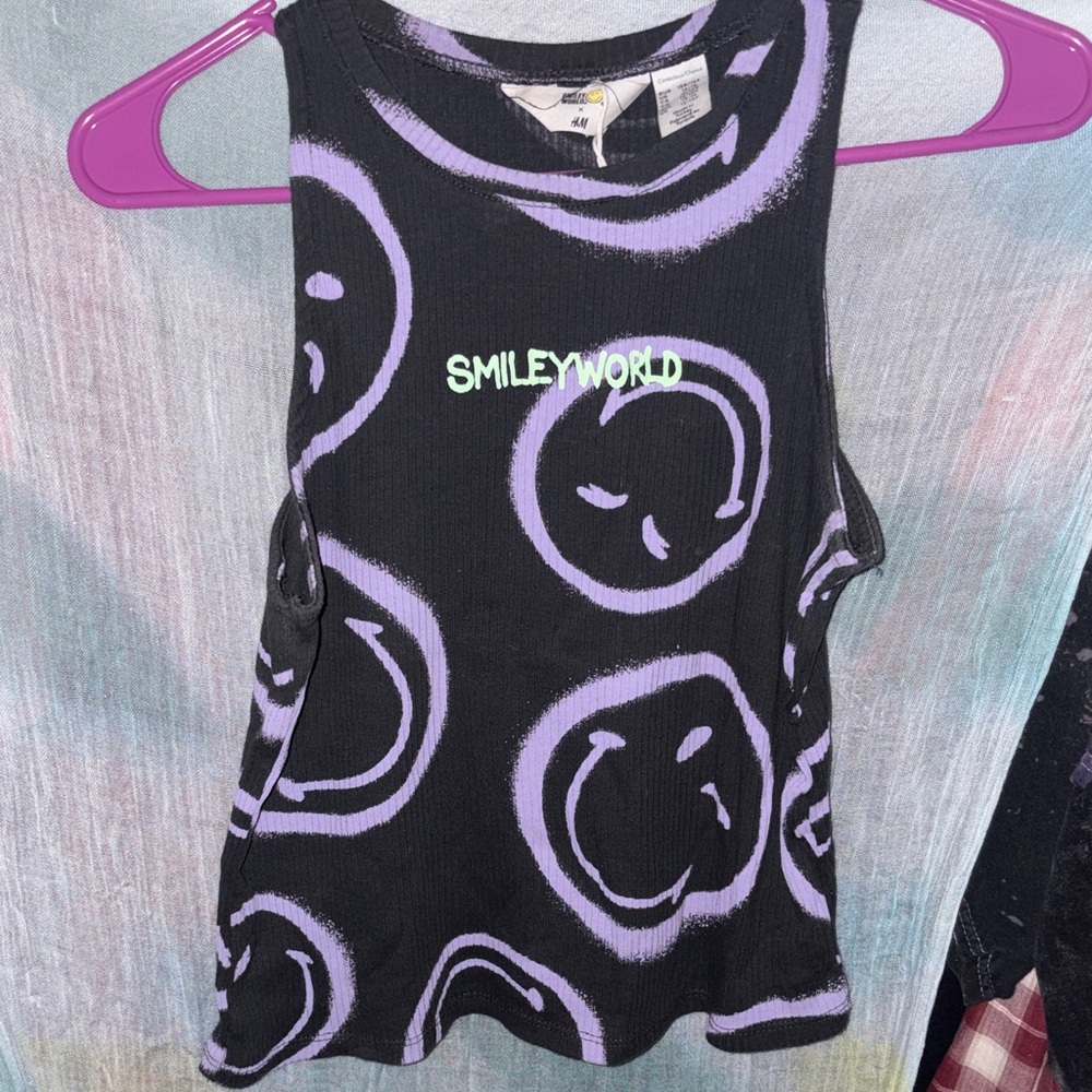 H&M Black and Purple Smiley Tank Top